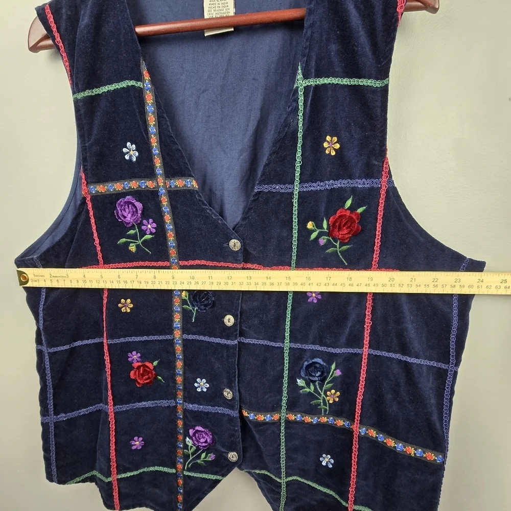 STUDIO COLLECTION‎ Vintage Velvet Embroidered Vest Floral Navy Womens Sz 20W